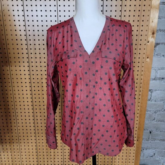 Express Tops - Express The Portofino Shirt Womens Slim Fit SmallRed Black Polka Dot